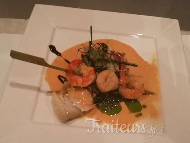 brochette de st jaques et gambas rouget sauce homardine