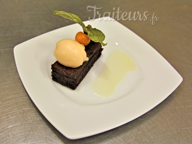 Dessert de mariage : fondant au Chocolat et sorbet de Melon