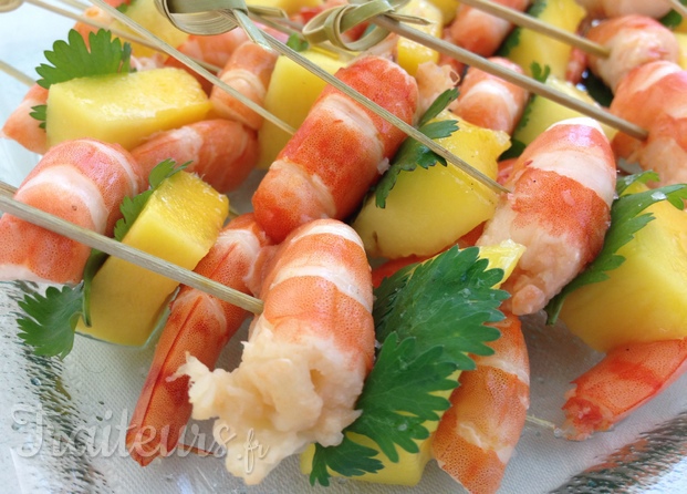 Mini-brochette crevette / mangue / coriandre