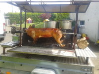 Cochon grillé sur sa remorque