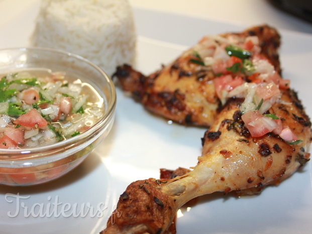 Poulet grillé, riz basmati et sauce chien