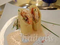 Canneloni de gambas au corail de crustacés