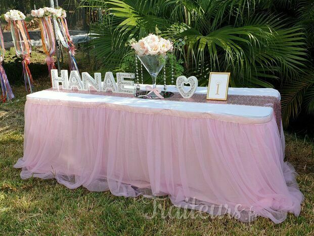 Location juponnage de table en tulle rose