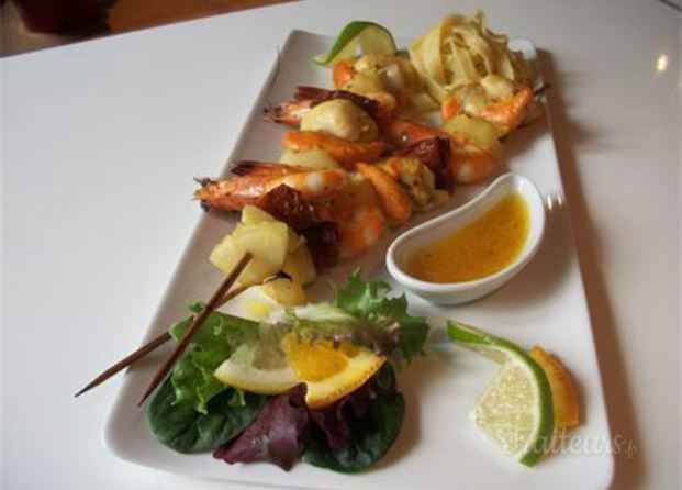 Brochettes de crevettes et st jacques