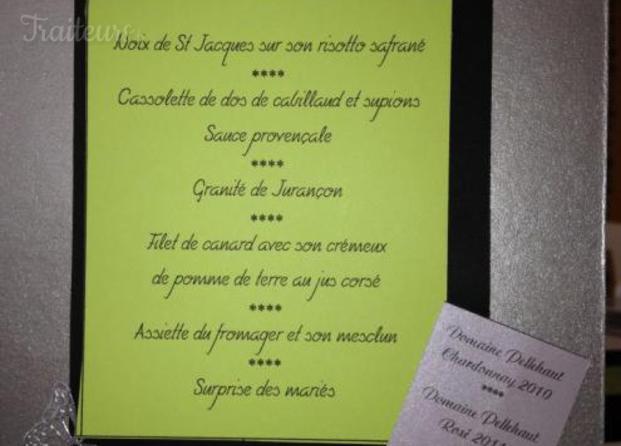 Exemple menu de mariage