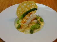 Rissoto crémeux, langouste, tuile de parmesan et ses légumes